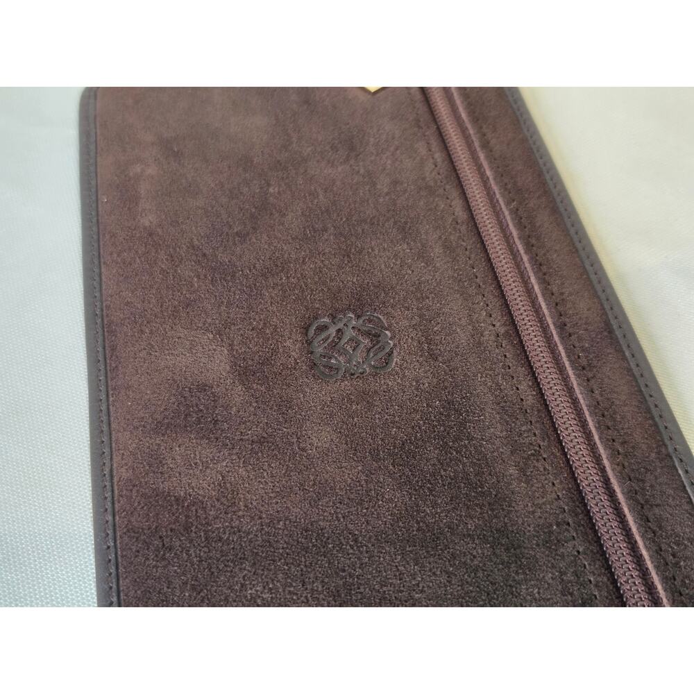 Loewe Brown Suede Anagram Zip Pouch Clutch Leather Auth Spain Lightweight Soft - Picture 3 of 12
